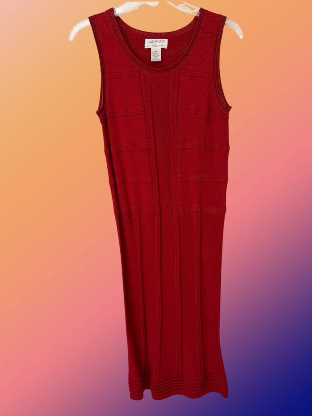 M.L.L.P. Sleeveless Ribbed Midi Tank Red Dress in Stretch Knit, Sz M